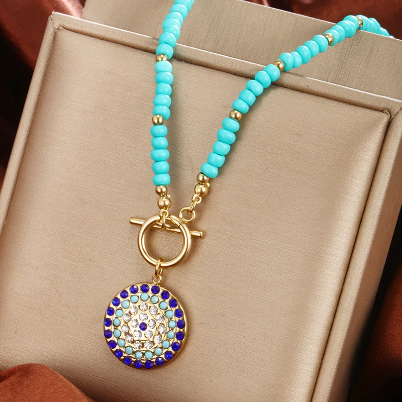 Цепочка с подвеской из натурального камня ожерелье для женщин нержавеющей стали