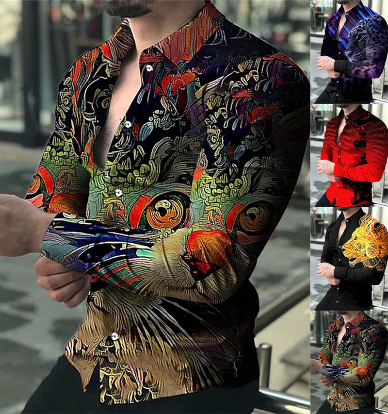 

New Design Printing Long Sleeve Tops Mens Clothes Cardigan Blouses Fashion Men Shirts Casual Shirt High Quality Tops XS-8XL