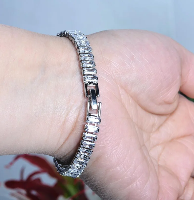 

ANGLANG Luxury Women Mens Tennis Chain Bracelets Jewelry Sparking Eternal Micro Paved CZ Anniversary Wedding Fine Bracelet Gift
