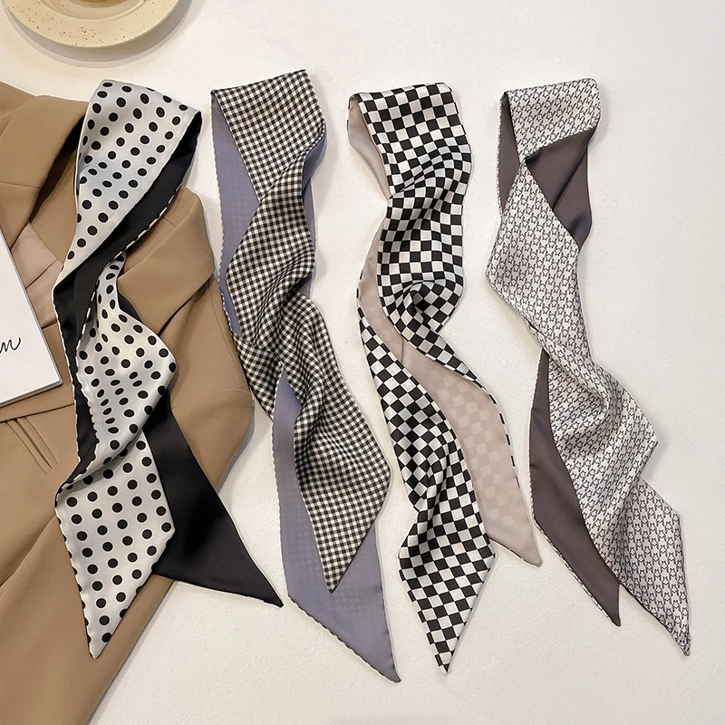 

Long Skinny Bag Handle Ribbon Scarf Women Luxury Elegant Narrow Silk Hair Tie Scarfs for Ladies 2022 New Designer