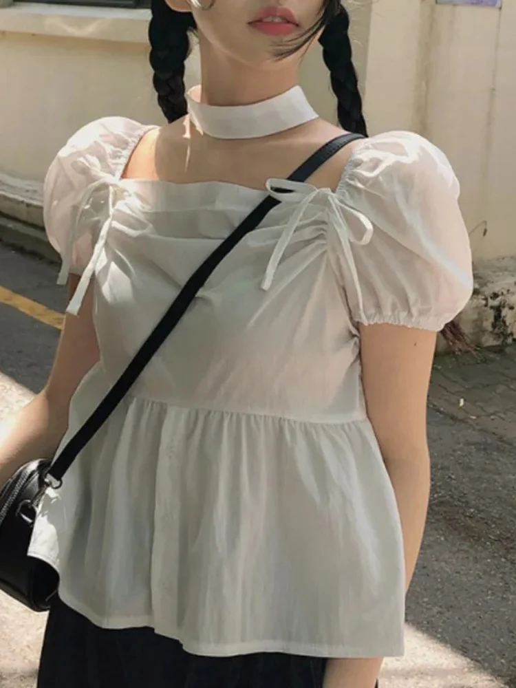 Женский шифоновый пуловер с квадратным вырезом приталенная рубашка кружевным