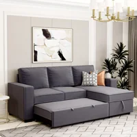 L Shape Sofa Furniture Reversible Pull Out Sleeper Sectional Storage Sofa Bed Corner Sofa-bed with Storage Chaise Left Right