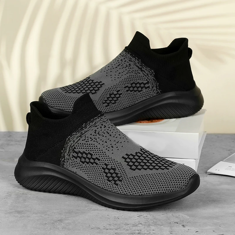 Super Men's Shoes Lace-Up Mesh Men's Casual Shoes Light Comfortable Walking Trainers Men's Tennis Breathable Shoes