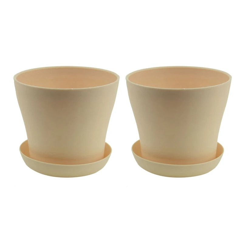 

Пластиковый горшок для цветов с блюдце, поддон, 2 шт., Круглый глянцевый домашний садовый декор, бежевый верхний диаметр, 14 см