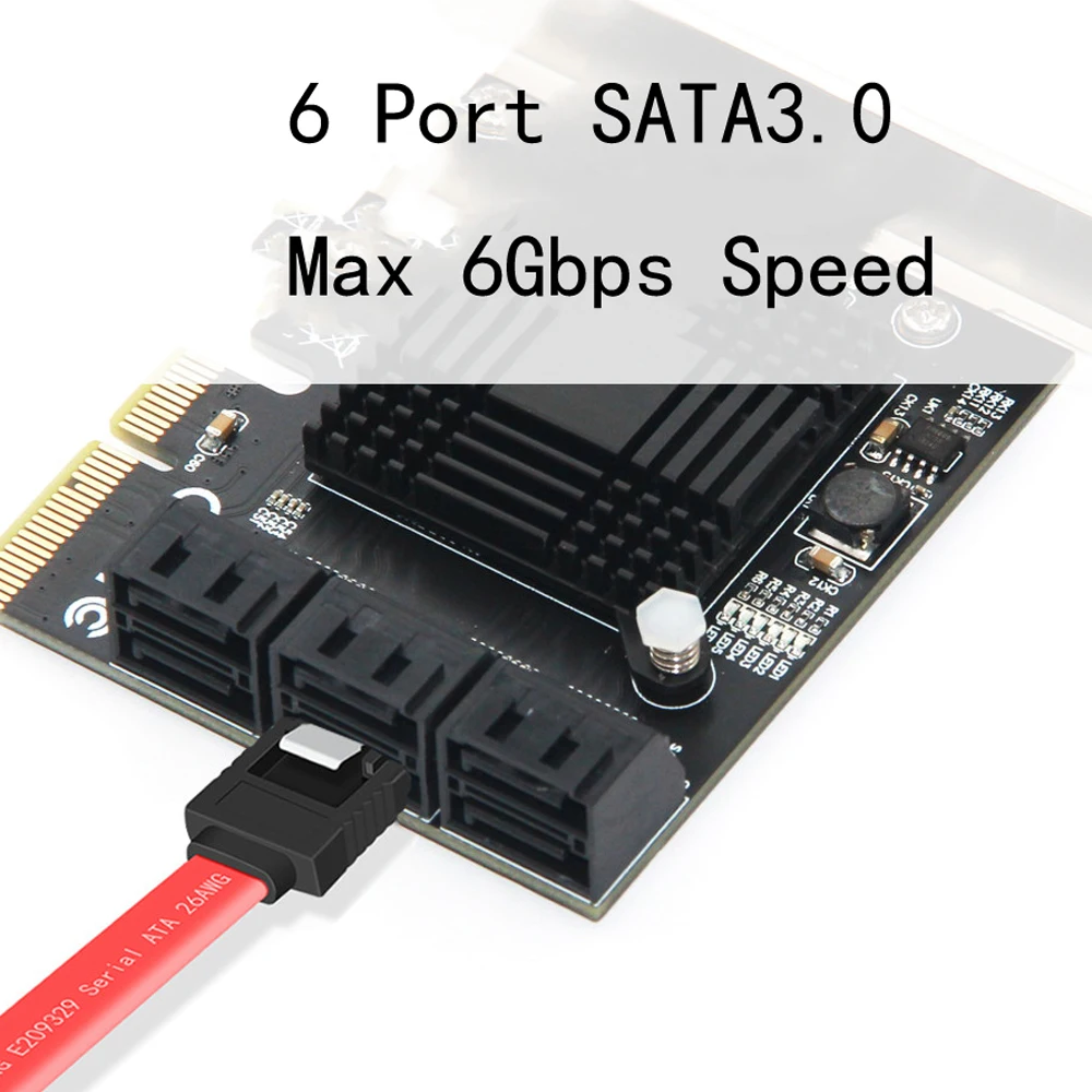 6 портов SATA 3 PCI Экспресс Плата расширения PCI-EPCIE SATA контроллер SATA множитель SATA3 6 Гбитс ASMedia ASM1166 чип для HDD SSD (art.: 3920c104d72cd) - 3920c104d72cd