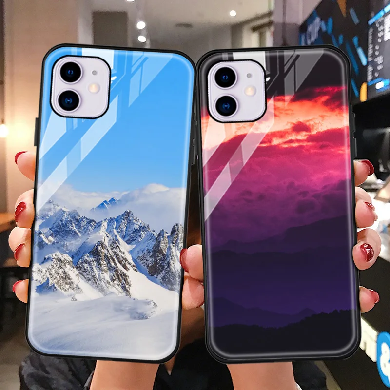 

Phone Glass Case For Oneplus 9 Pro Cover Oneplus 8 7T 7 Pro 8T 9R Nord 2 Mountain Snow Tempered Glass Anti-fall Protective Cover