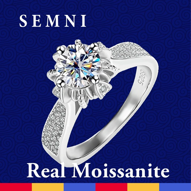 SEMNI 1.0ct Муассанит бриллиант для женщин сверкающий ореол влюбленных свадебное