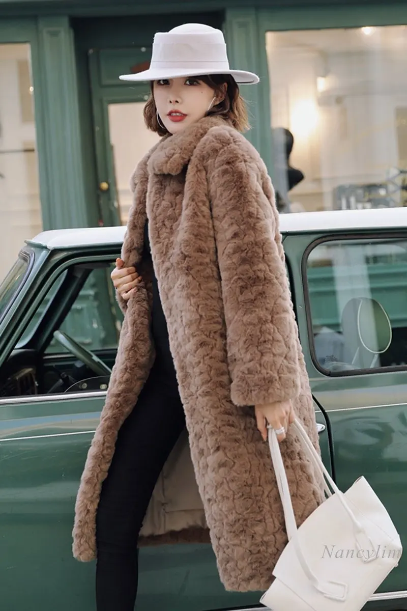 Autumn and Winter Long Fur Coat Women 2022 New Long Below The Knee Fashion Loose and Warm Pink Fur Overcoats Streetwears