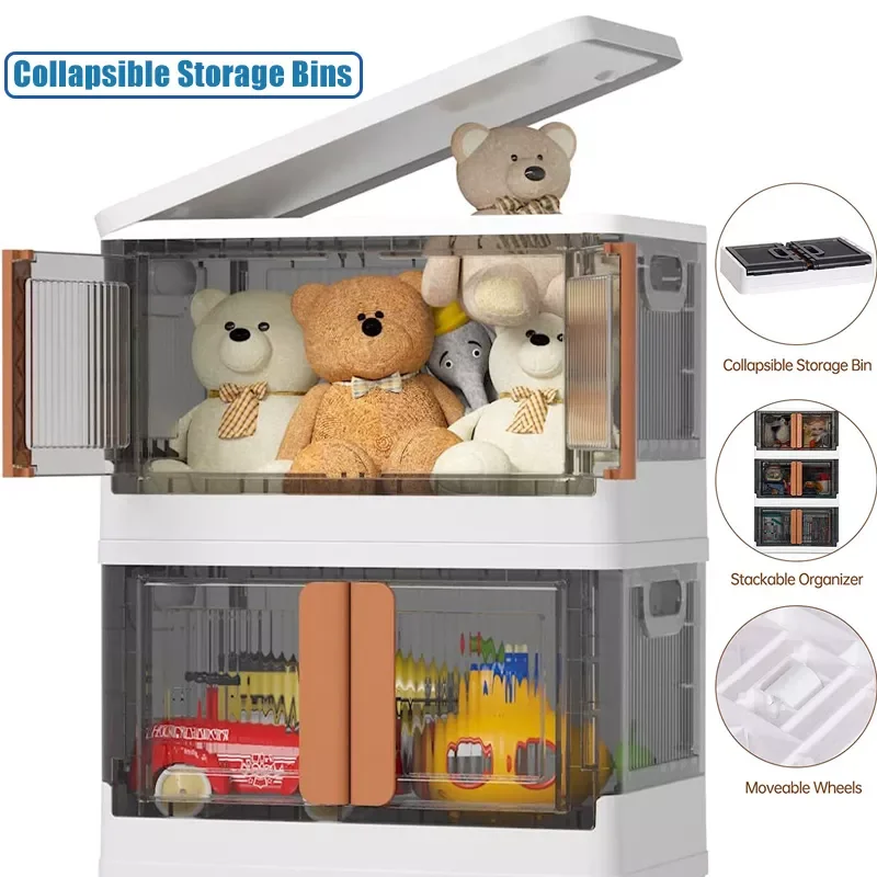 

Folding Storage Box Bins with Lids Collapsible Closet Plastic Storage Container BookToy Clothes Organizer with Door Storage