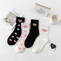 long cute socks women cotton love heart print kawaii ladies femme high art warm sokken designer socks