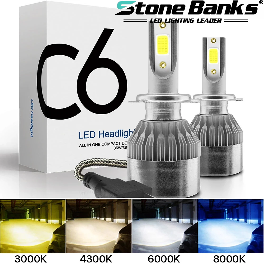 

C6 2pcs H1 H3 H7 H4 H11 LED Car Headlight HB3 9005 HB4 9006 9007 H13 3000K 6000K 8000K COB Chip 80W 10000LM Car Lights Bulbs 12V
