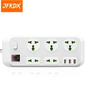 jfkdx power strip 2m cable extension 5 socket 3 usb ports qc3 0 fast charge euusuk plug adaptor network filter surge protector
