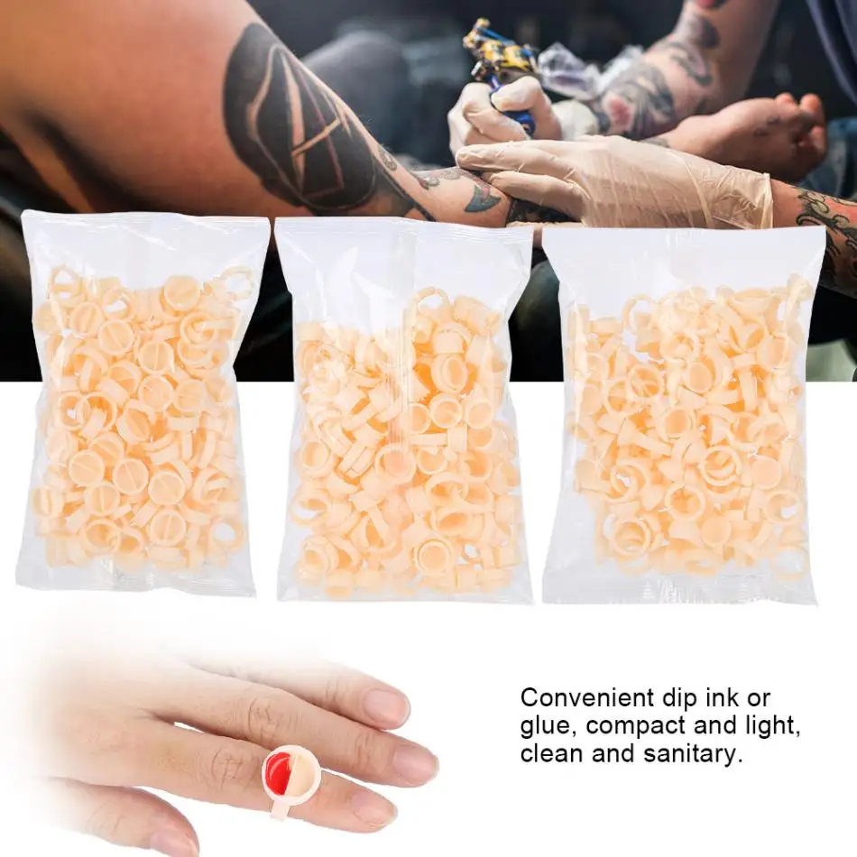 100 Pcs Eyebrow Tattoo Ring Cup Microblading Pigment Glue Holder Divider Ink Permanent Makeup Supplies |