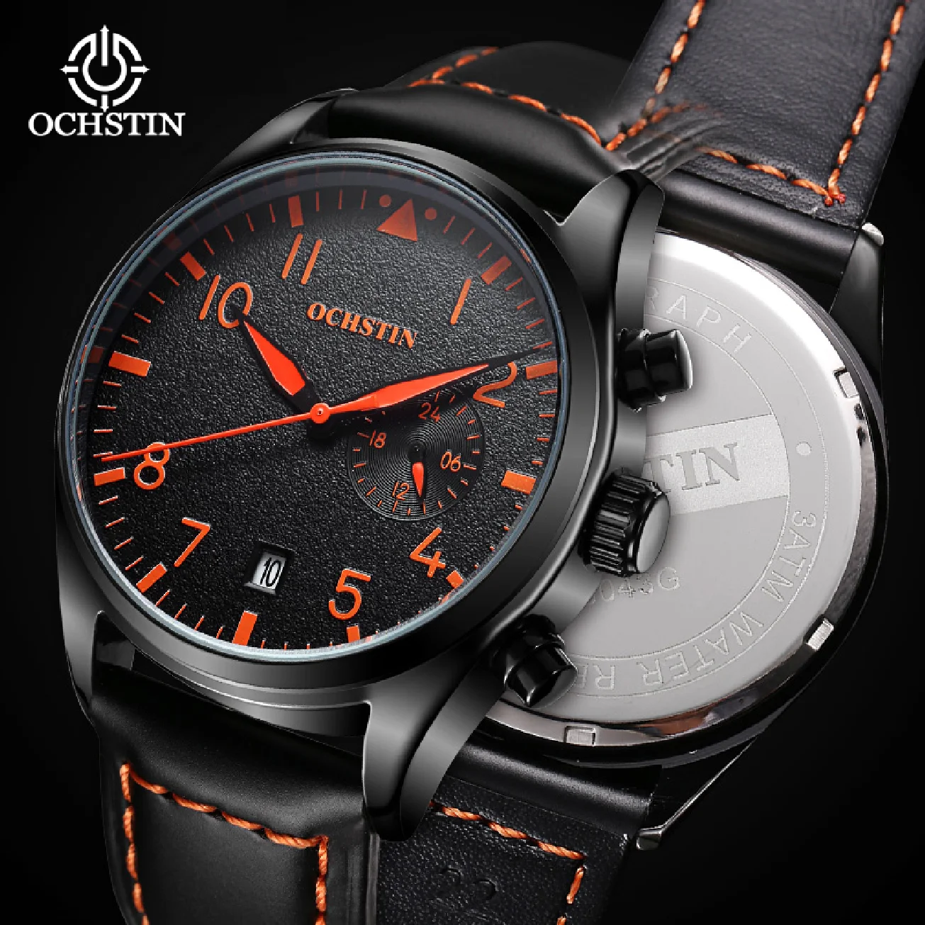 

OCHSTIN Casual Business Leather Strap Watch for Men Luxury Brand Military Black Clock Male Calendar Classic Quartz Wristwatches