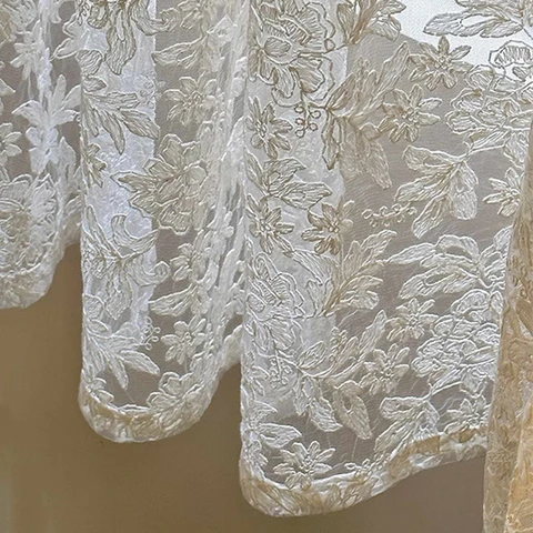 1 шт. романтичная кружевная прозрачная занавеска с цветочным рисунком для гостиной, желтая вуаль с вышивкой, драпировка для кухонного окна, свадьбы # E