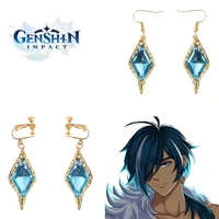 genshin impact kaeya figure earrings trendy blue crystal drop earring anime cosplay for man ear clips women jewelry