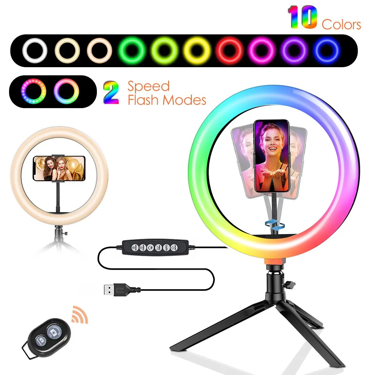 

BlitzWolf BW-SL5 10inch RGB LED Ring Light with Tripod Phone Holder Dimmable Selfie Ring Lamp for Living Photographic Light