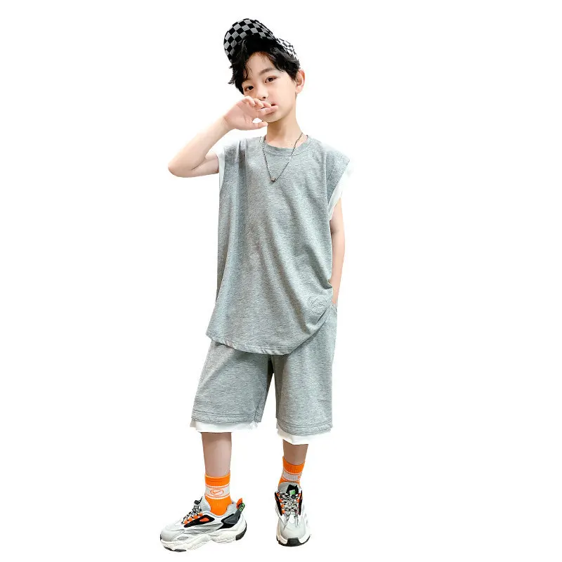 Boys Two Piece Summer Clothes Set Outfits Sleeveless T-shirt And Shorts 2022 New Big Boy Costumes for Kids Children Tracksuits