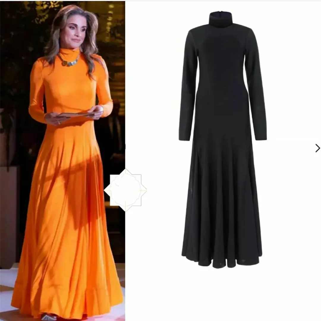 

Длинные вечерние платья из крепа, оранжевые плиссированные платья-трапеции до пола с высоким воротником для выпускного вечера