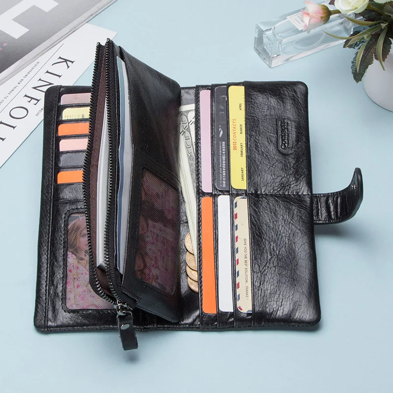 CONTACT'S Wallet Women Fashion Coin Purse for Ladies Genuine Leather Long Clutch Wallets with Cell Phone Bags Card Holder