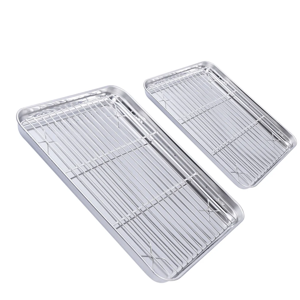 

2 Pcs Stainless Steel Cooling Racks Cookie Tray Bbq Griddle Oven Safe Cooling Rack Baking Pan Tray Bread Loaf Pan