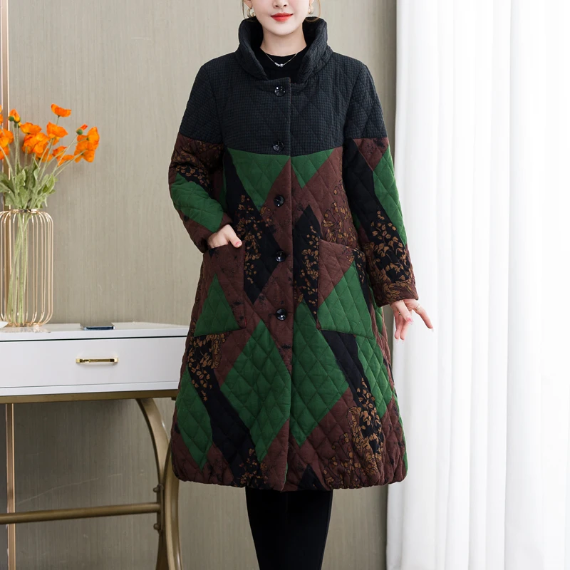 Autumn And Winter 2022 New Hooded Cotton Padded Jacket Loose And Print Long Sleeve Cotton Padded Jacket For Women parka