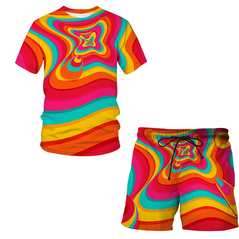 

Fashion Print T-Shirts+Shorts 2 Piece Trendiness Casual Running Sportswear Colorful Casual Summer Beach Pants Man Casual Shorts