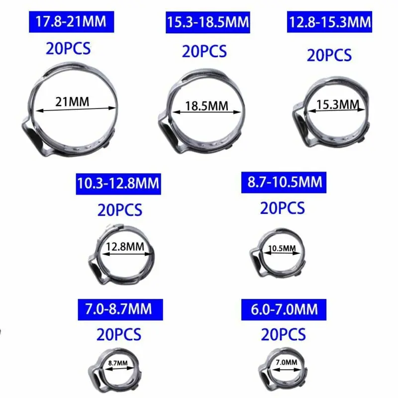 

Pipe Hose Clamp Tool Tube 140Pcs 7 Sizes 7-21mm Corrosion resistance Kit