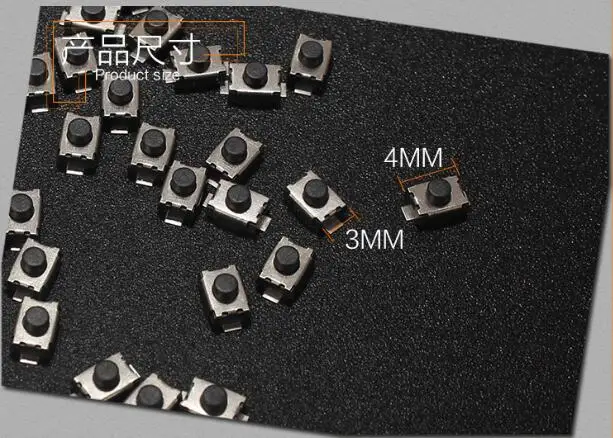 Тактовый переключатель SMD 3*4*2 мм 2-контактный мини-переключатель с переключателем