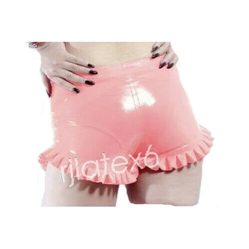 

100% Latex Gummi Rubber Pink Lace Short Women Sexy Pants Underwear Size S-XXL
