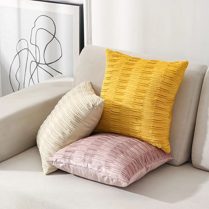 Striped Velvet Cushion Cover 45x45cm Plush Throw Pillow Case For Bedroom Car Chair Home Decorative