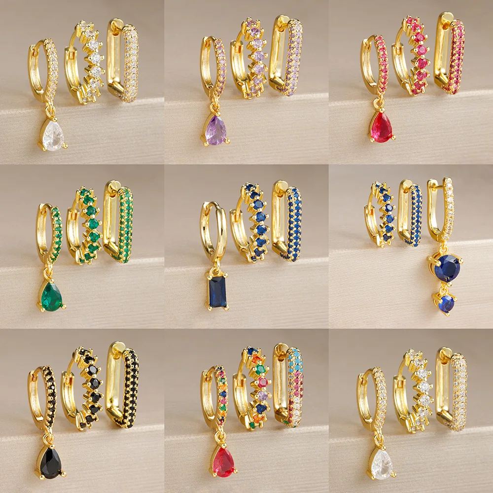 3 шт. Разноцветные серьги персонализированные циркониевые U-образные