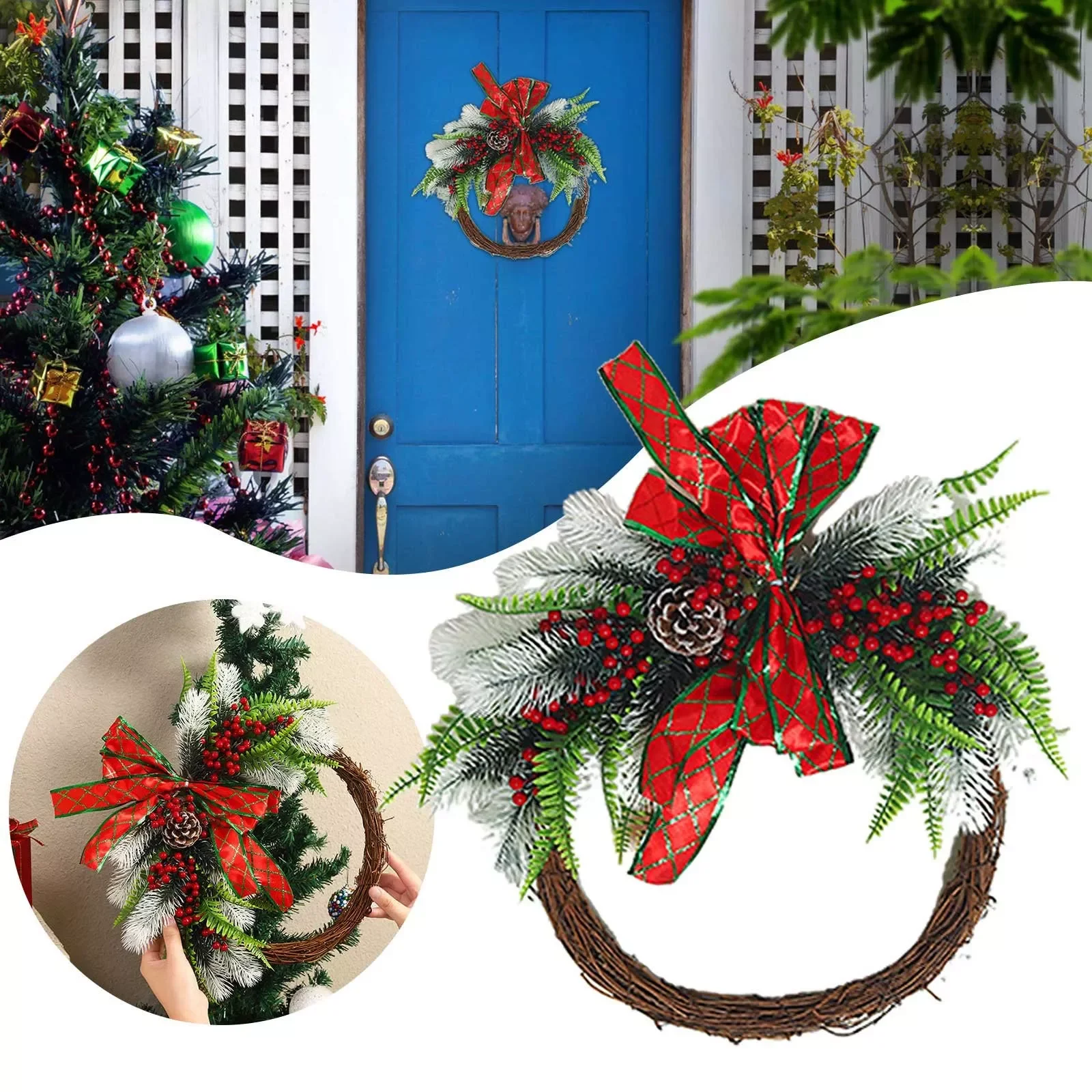 

Christmas Artificial Wreath For Front Door Outdoor Christmas Valentine's Day Wreath for Front Door Solar Lights for Wreath