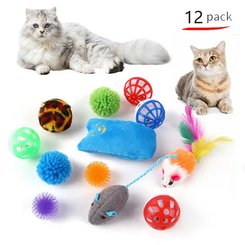 

12 Pcs Pet Cat Toy for Indoor Cats Play Chase Exercise Bite Resistant Comfortable Soft Plush Interactive Cat Feather Toy