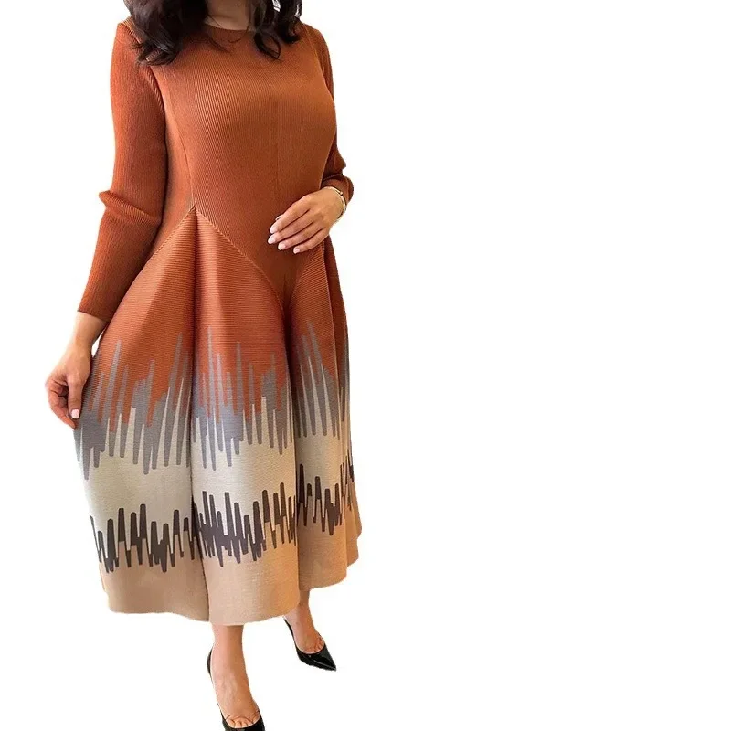 Женское плиссированное платье плиссированные платья с этническим принтом