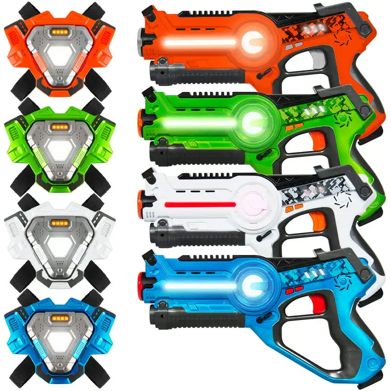 

of 4 Infrared Tag Guns & Vest Set for Kids & Adults - Orange/Green/White/Blue