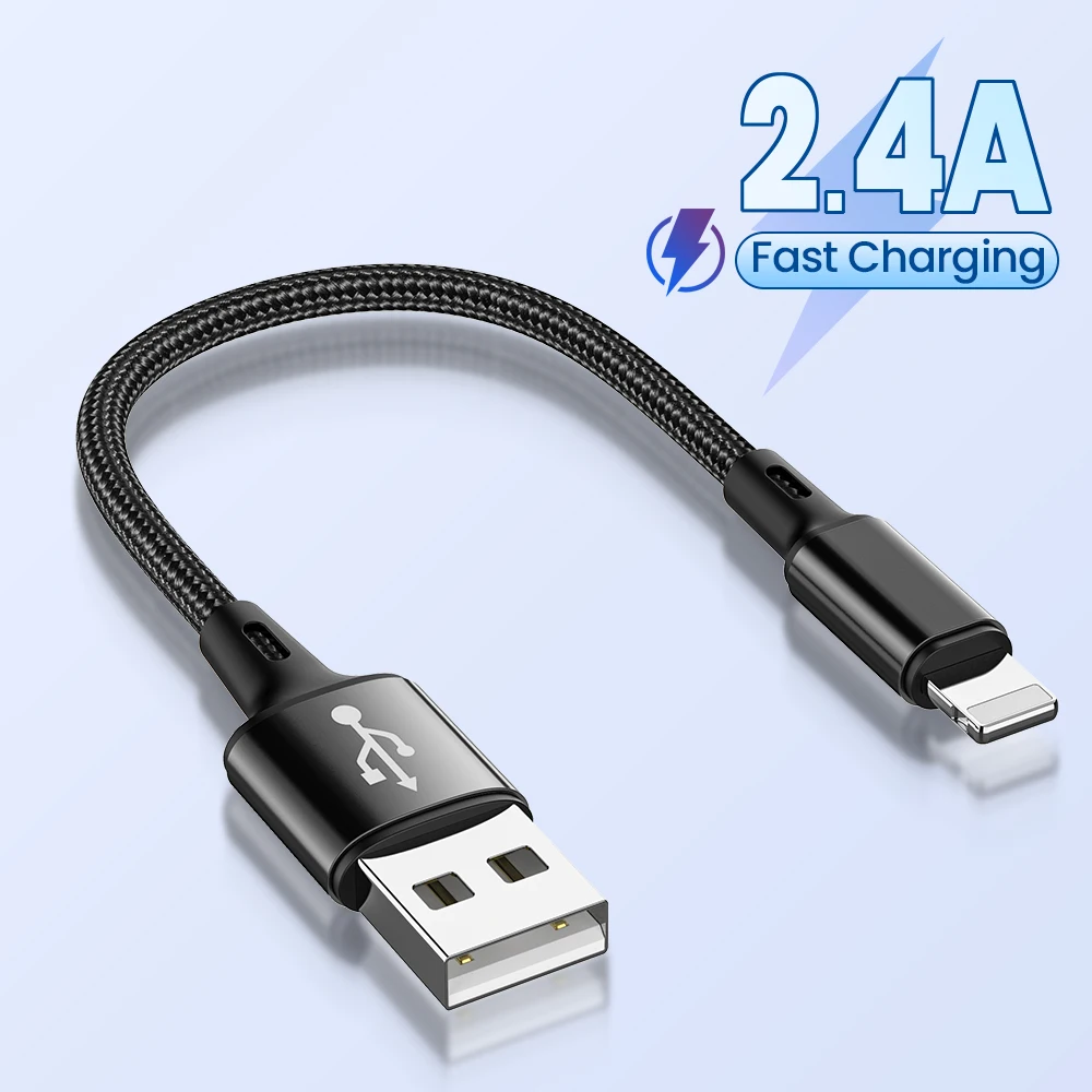 Портативный USB-кабель для передачи данных, 25 см, от A до 8Pin, 2,4 A, быстрая зарядка, безопасный заряд для телефона из ТПЭ, короткий Шнур для iPhone 14, 13, 12 Pro Max