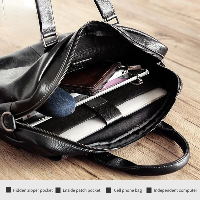 men's leather handbag New Natural Cowskin Men's Briefcase Fashion Large Capacity Business bag Shoulder Laptop Bag 14 inch A4