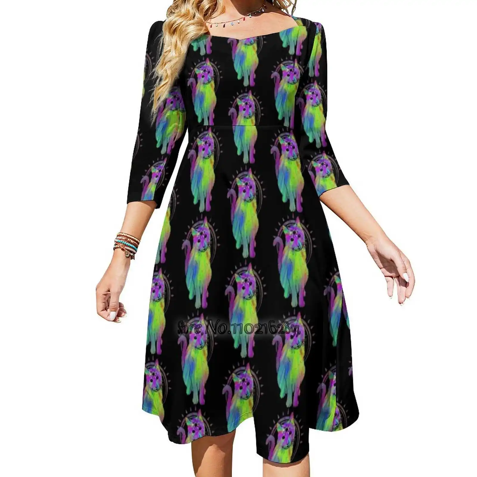 Психическая психоделическая юбка с V-образным вырезом и коротким рукавом