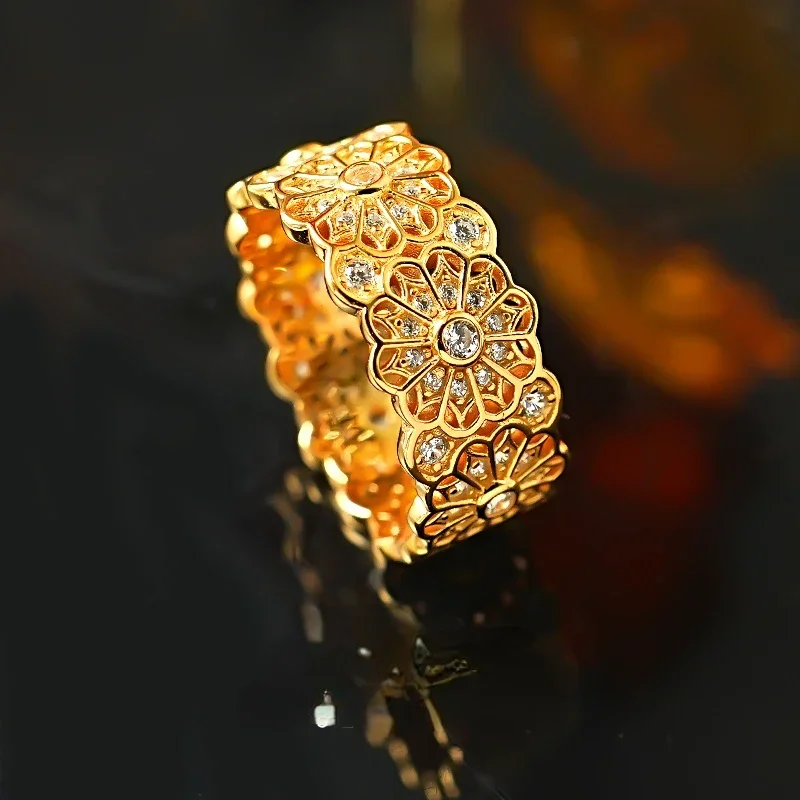 Кольцо Buchi в виде розы из серебра 925 пробы с бриллиантами подсолнуха указательный