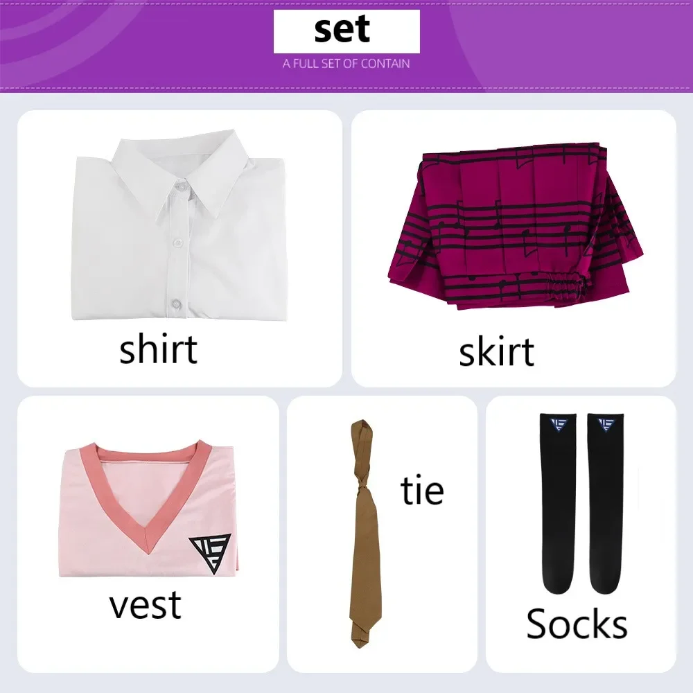Игра Danganronpa Kaede Akamatsu Косплей Костюм Парик Женская Рубашка Жилет Юбка Носки