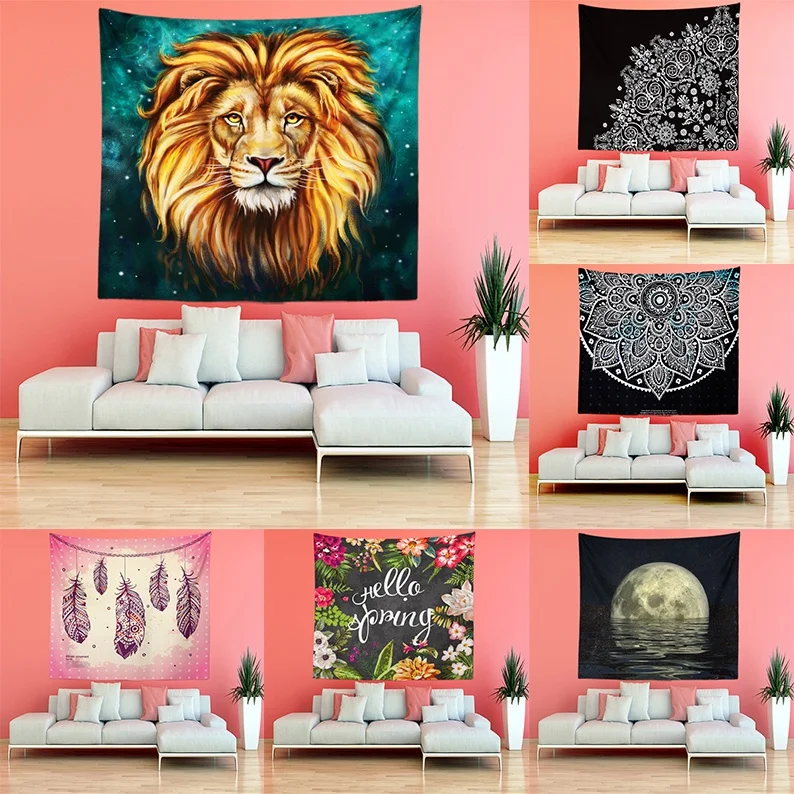 Home Decor Bedroom Living Room Tapestry Wall Hanging Cougar Feather Sun Moon Mandala Wall Tapestry