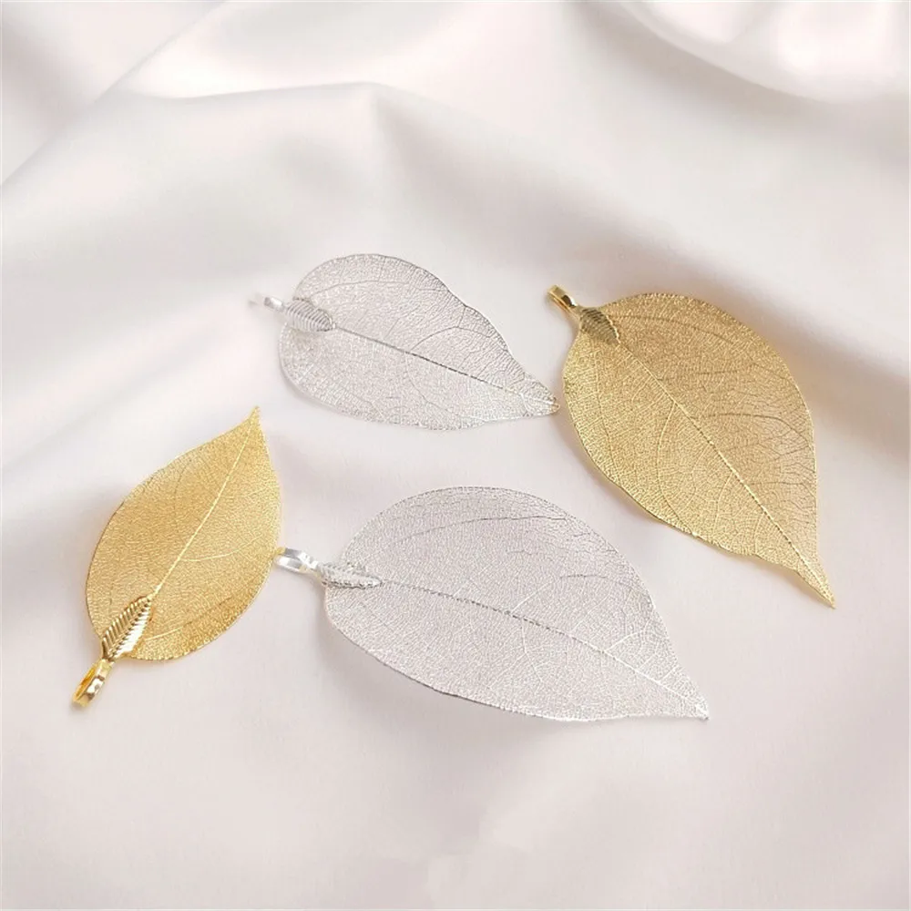 

14K Gold Filled Plated natural leaf color silver leaf pendant handmade DIY hairpin necklace earrings hanging accessories