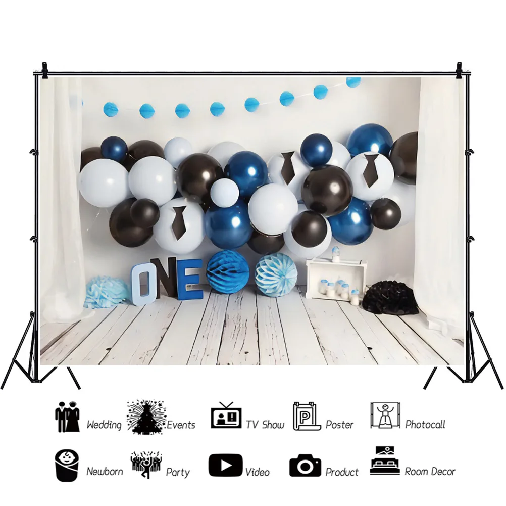 

Сине-черный баннер на один год фон для портретной фотосъемки день рождения фотозон Декорации для фотосъемки в студии