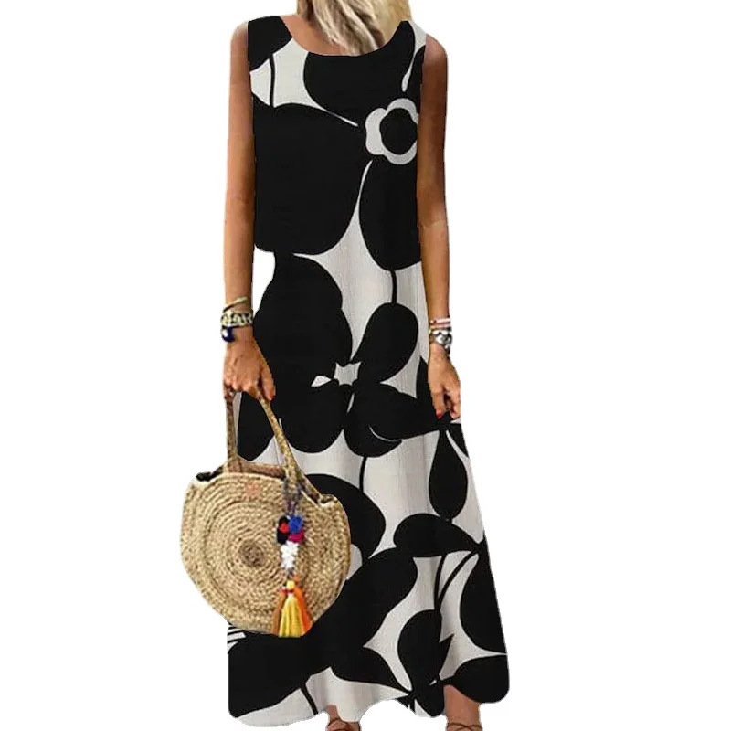 

Sundress Women Summer Dress Printing Sexy Dress Maxi Plus Size Casual Linen Loose Sleeveless Printed Long Maxi Dress Vestido