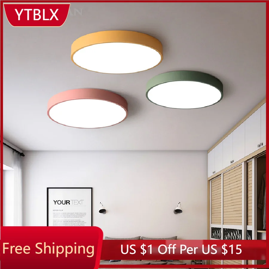 

LED Ceiling Lights Modern Lamp Nordic Simple Round 23-60CM Remote Dimmable Contro Macarons Color Bedroom Living Room Lighting