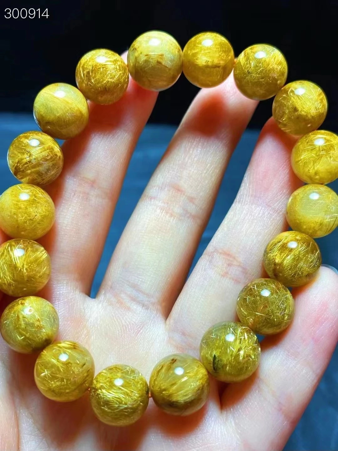 

Natural Gold Rutilated Quartz Crystal Flower Bracelet 11.3mm Woman Men Clear Round Beads Jewelry Brazil Genuine AAAAA
