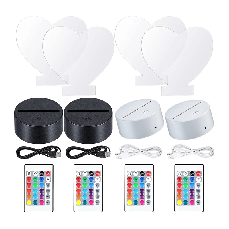 

4 Pack 3D Night LED Light Lamp Base Kit Adjustable 16 Colors 4 Modes For Child Room Bar Heart Style