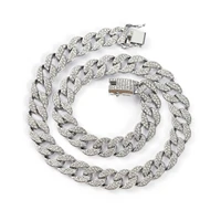 european and american new 15mm bar cuban chain mens necklace gold plated full diamond alloy