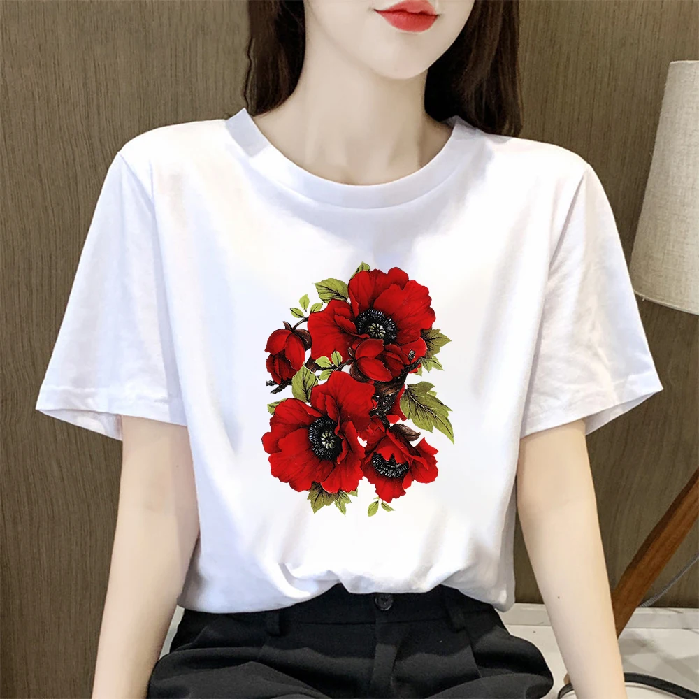 

Rose Design Short Sleeves Women's T-shirts Casual 2022 New Arrival Print Vintage High Quality Summer Harajuku Fashion Trend Tops